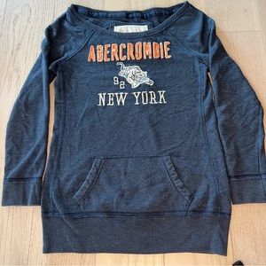 Vintage Abercrombie & Fitch long torso, large neck, navy blue pullover- Large